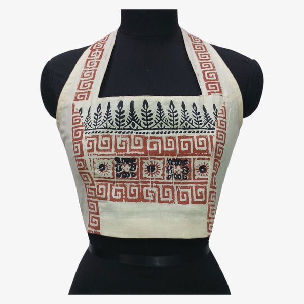 Off white with Red & Black Motifs Adjustable Back Opening Blouse