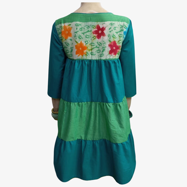 Turquoise & Greenbriar Multi Colour Motifs Short Layered Dress