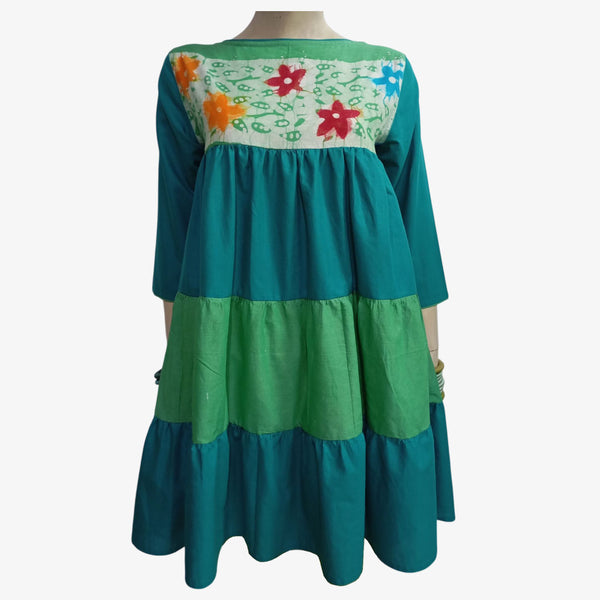 Turquoise & Greenbriar Multi Colour Motifs Short Layered Dress