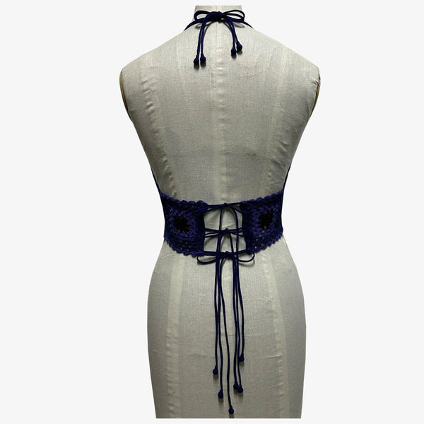 Aster Purple & Black & Blue Adjustable Tie Back Crochet Top