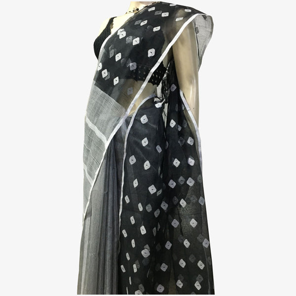 Black & Gray Special Half Silk Jamdani Sari