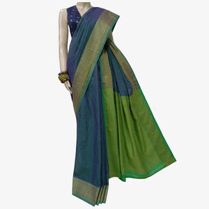 Deep Mint & Vibrant Green Colour Belkuchi Sari with Blouse Piece