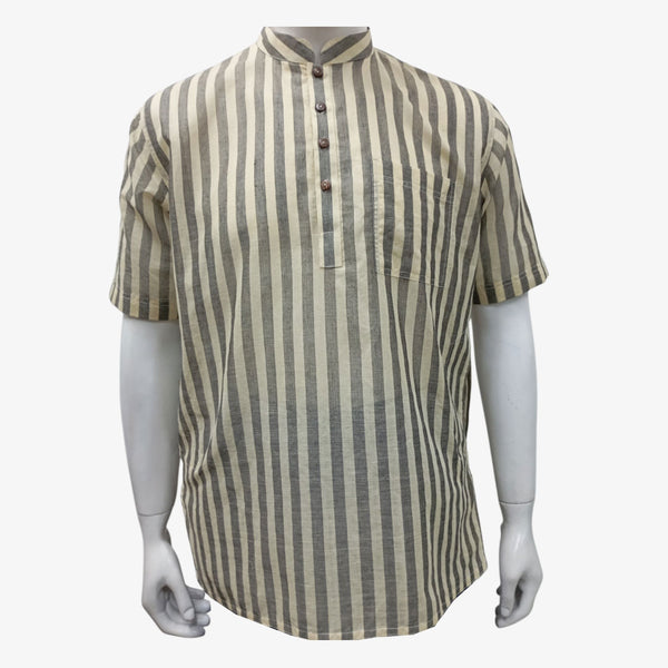 Grey & Yellow Band Collar Cotton Fatua