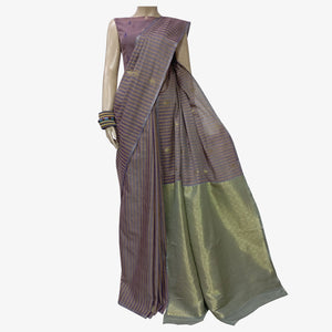 Royal Purple & Bright Gold Colour Belkuchi Sari with Blouse Piece.