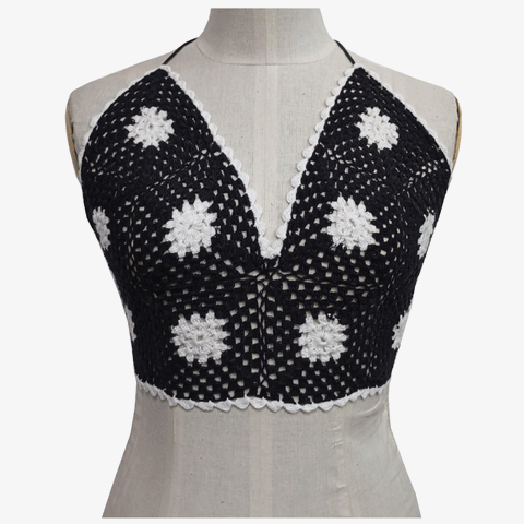 Black & White Adjustable Tie Back Crochet Top