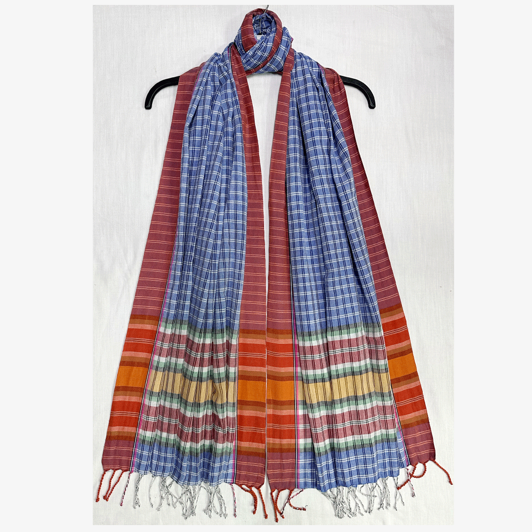 Bibi's Multicolour Light Blue Check Gamcha Scarves