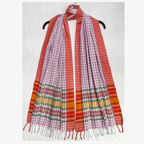 Bibi's Multicolour Light Pink Check Gamcha Scarves