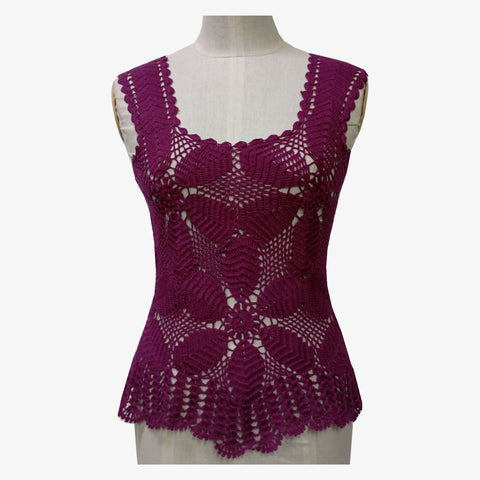 Magenta Lacquer Crochet Vest Top