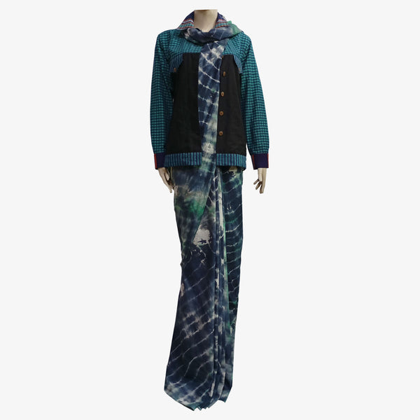 Shades of Green & Grey Colour Special Tie Dye Sari