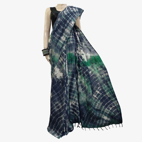 Shades of Green & Grey Colour Special Tie Dye Sari