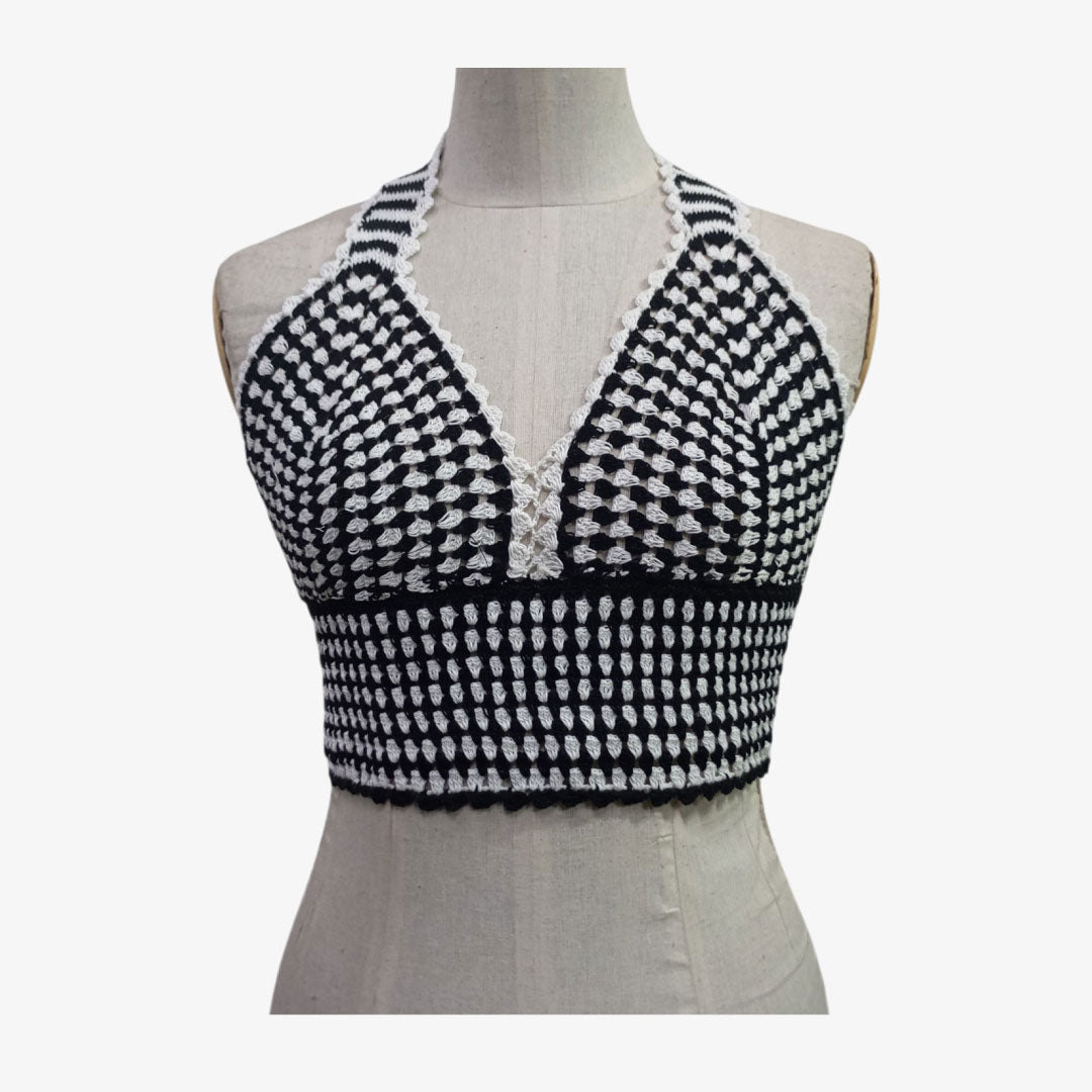 Black & White Adjustable Tie Back Crochet Top