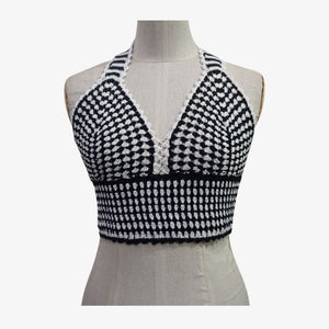 Black & White Adjustable Tie Back Crochet Top