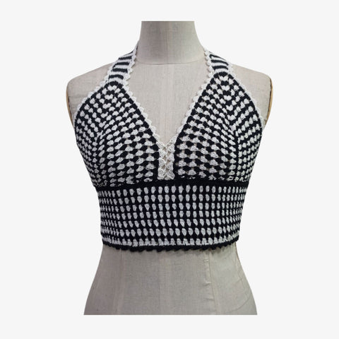 Black & White Adjustable Tie Back Crochet Top