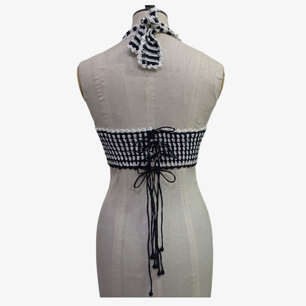 Black & White Adjustable Tie Back Crochet Top