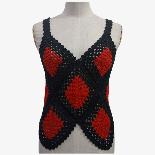 Black &amp; Red Colour Crochet Vest Top