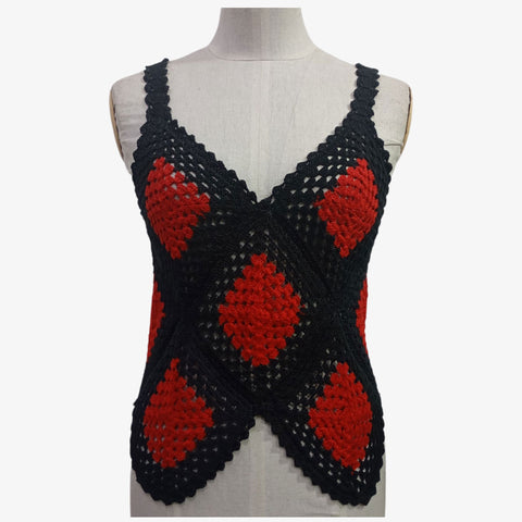 Black &amp; Red Colour Crochet Vest Top