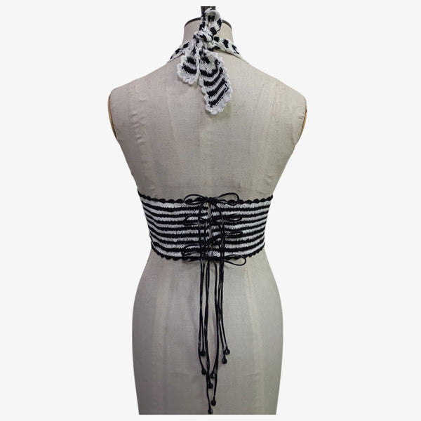 Black & White Adjustable Tie Back Crochet Top