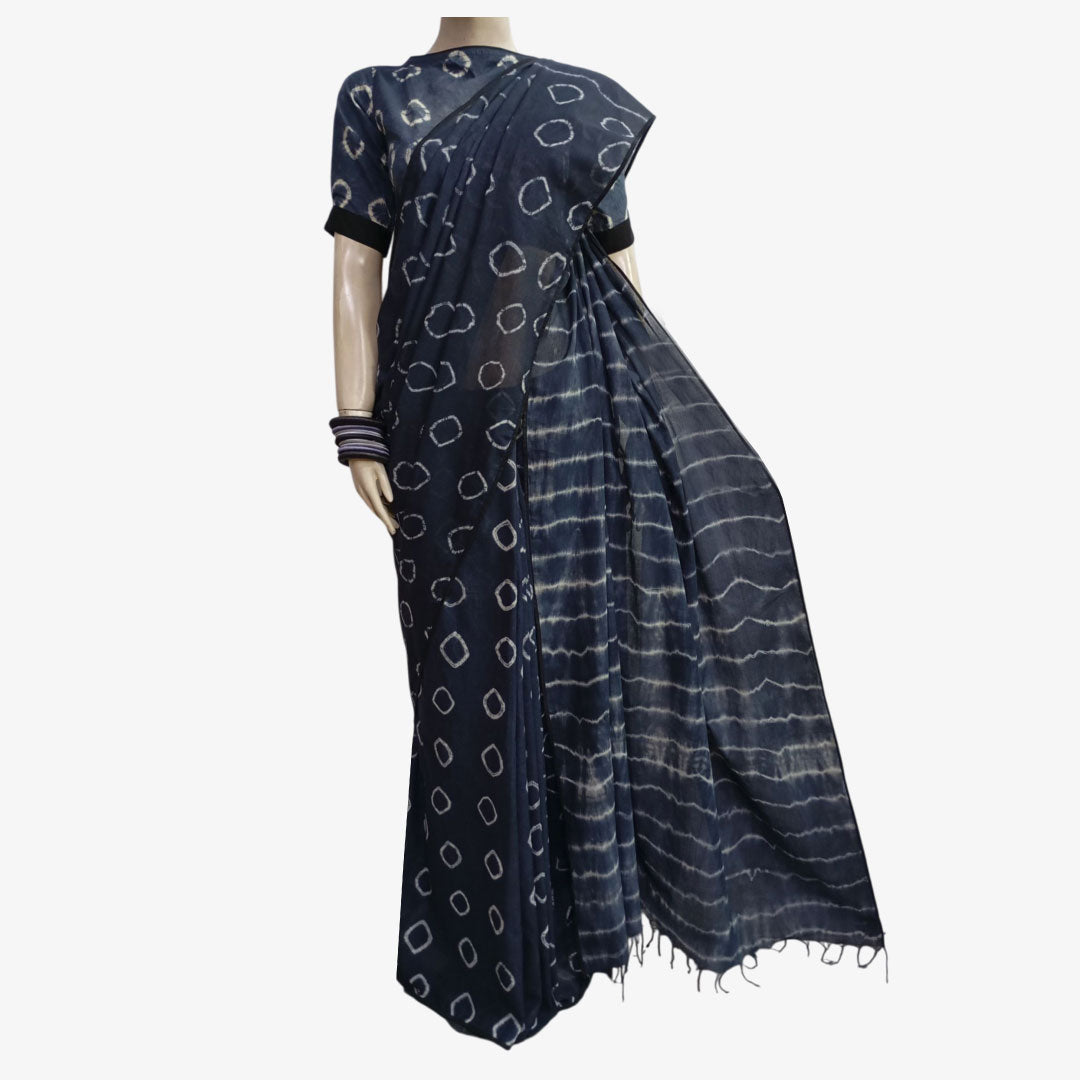 Shades of Dark Greyish Black & White Special Tie Dye Sari
