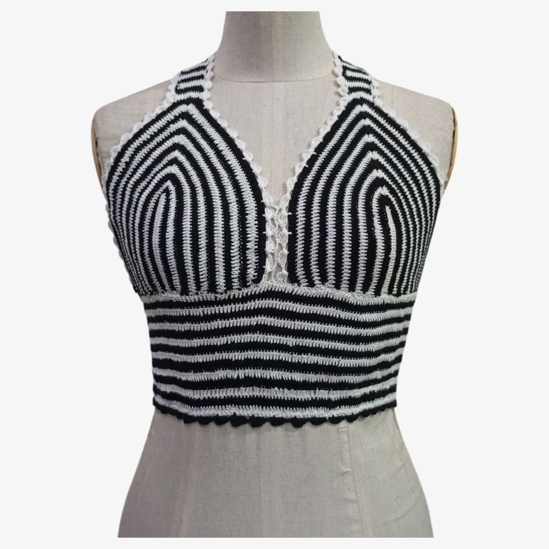 Black & White Adjustable Tie Back Crochet Top