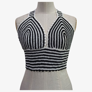 Black & White Adjustable Tie Back Crochet Top
