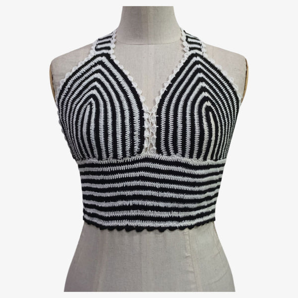 Black & White Adjustable Tie Back Crochet Top
