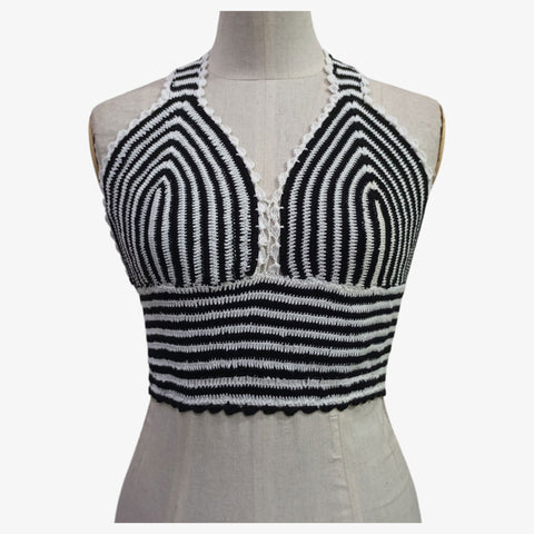 Black & White Adjustable Tie Back Crochet Top