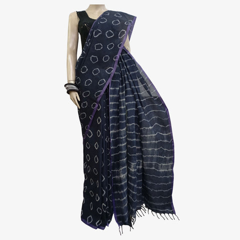 Shades of Dark Greyish Black & White with Dark Purple Special Tie Dye Sari