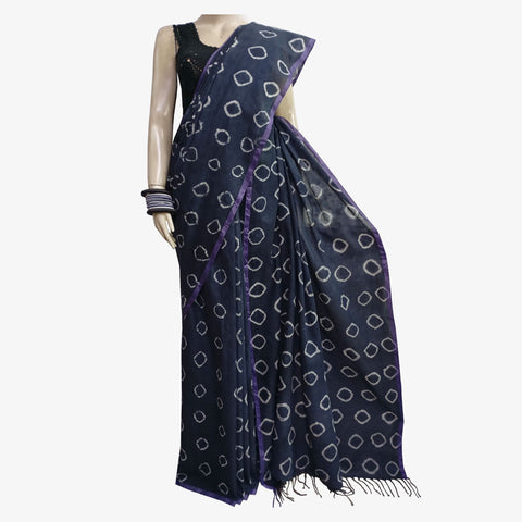 Shades of black & White with Dark Purple Border Special Tie Dye Sari