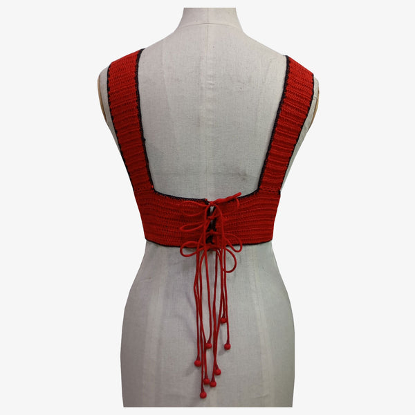 Red & Black Adjustable Tie Back Crochet Top