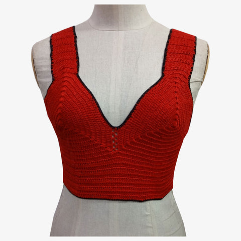 Red & Black Adjustable Tie Back Crochet Top