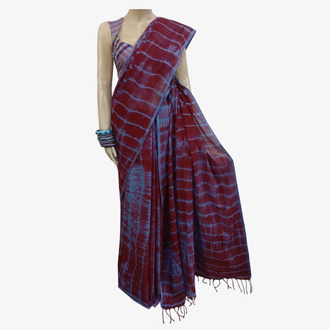 Shades of Brick Red & Maui Blue Colour Special Tie Dye Sari