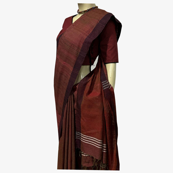 Brick Red Cotton Taater  Sari