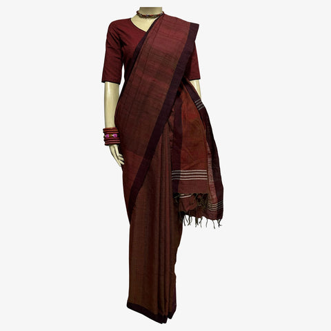 Brick Red Cotton Taater  Sari