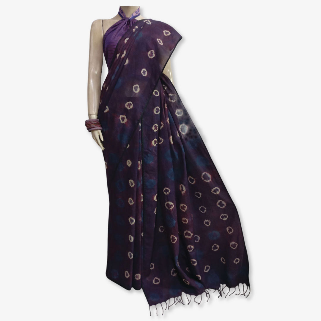 Shades of Amaranth with White & Indigo Tie Dye Sari