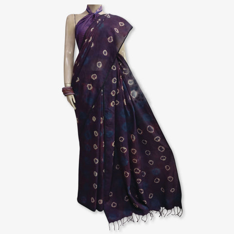 Shades of Amaranth with White & Indigo Tie Dye Sari
