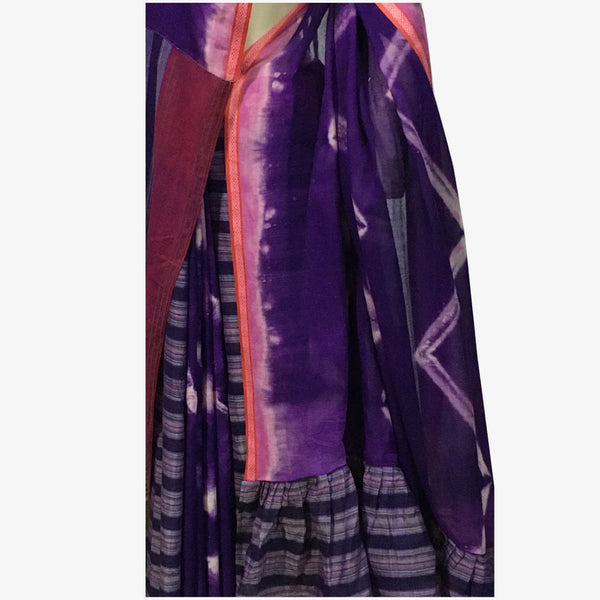 Shades Of Patrician Purple Tie Dye & Maroon Frill Sari