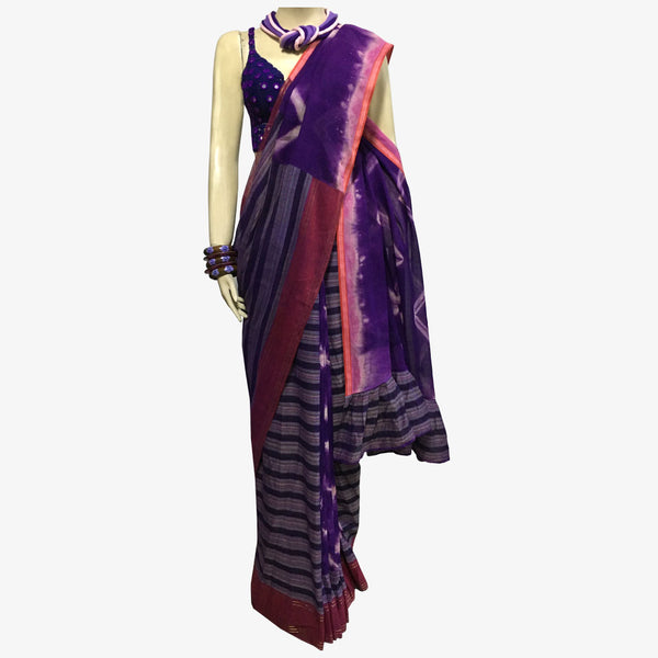 Shades Of Patrician Purple Tie Dye & Maroon Frill Sari