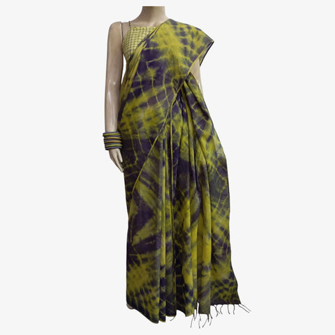 Shades of Warm Olive with Loganberry Tie Dye Sari