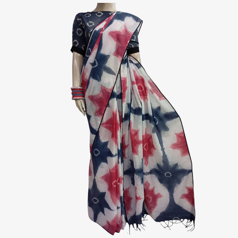 Shades of Grey & Red with White Tie Dye Sari