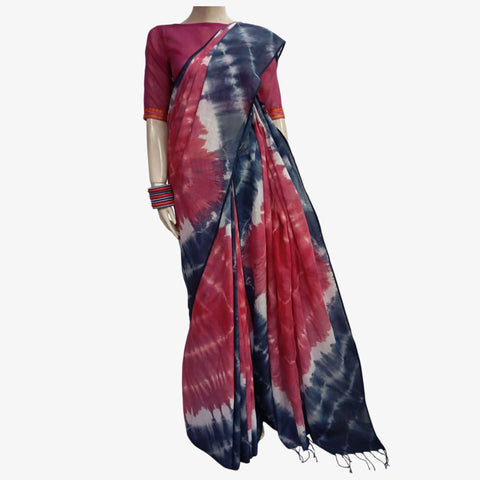 Shades of Grey & Red with White Tie Dye Sari