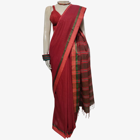 True Red Cotton Taater Sari