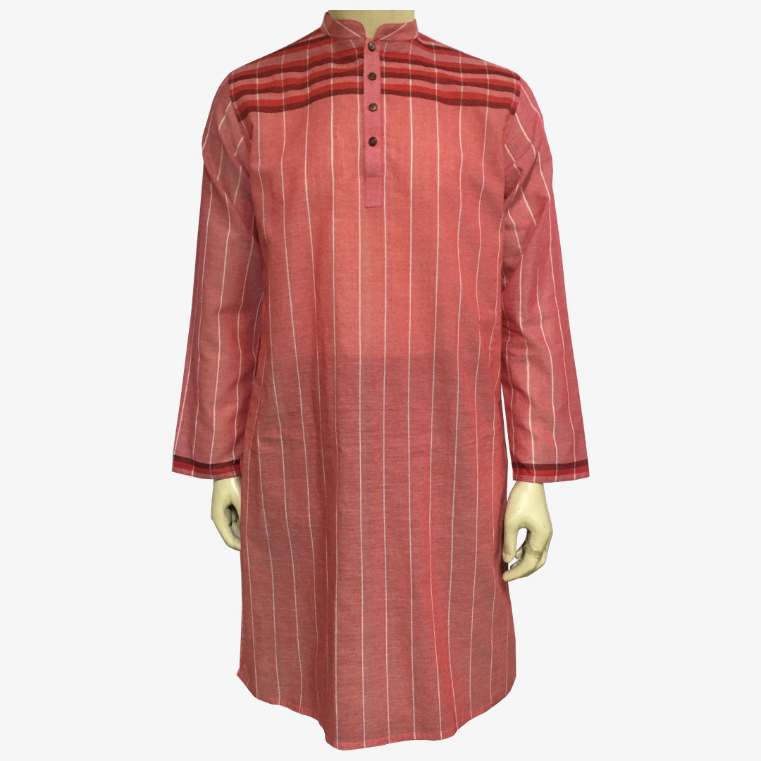 Tea Rose & White Taater Stripe Cotton Panjabi