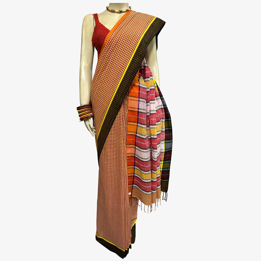 Multicolour Check & Stripe Gamcha Sari