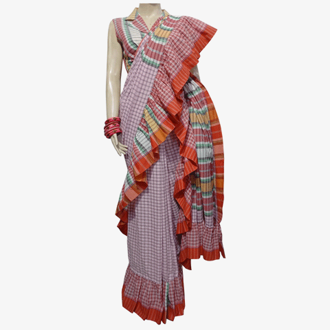 Multi Colour Gamcha Frill Sari