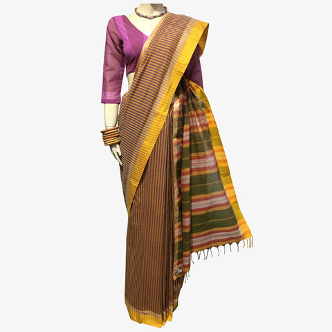 Multicolour Stripe Tangail Cotton Sari
