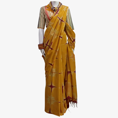 Shades of Cadmium Yellow & Marron Tie Dye Sari