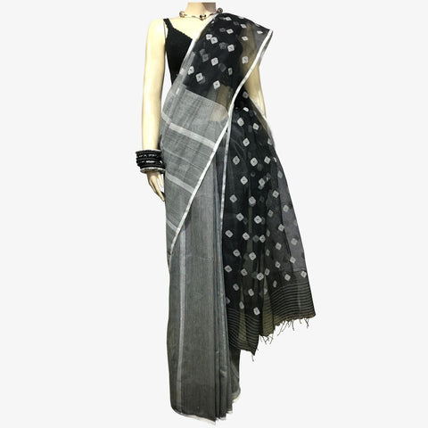 Black & Gray Special Half Silk Jamdani Sari