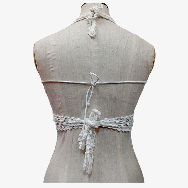 White Adjustable Tie Back Crochet Top