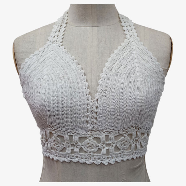 White Adjustable Tie Back Crochet Top