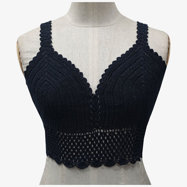 Black Adjustable Tie Back Crochet Top